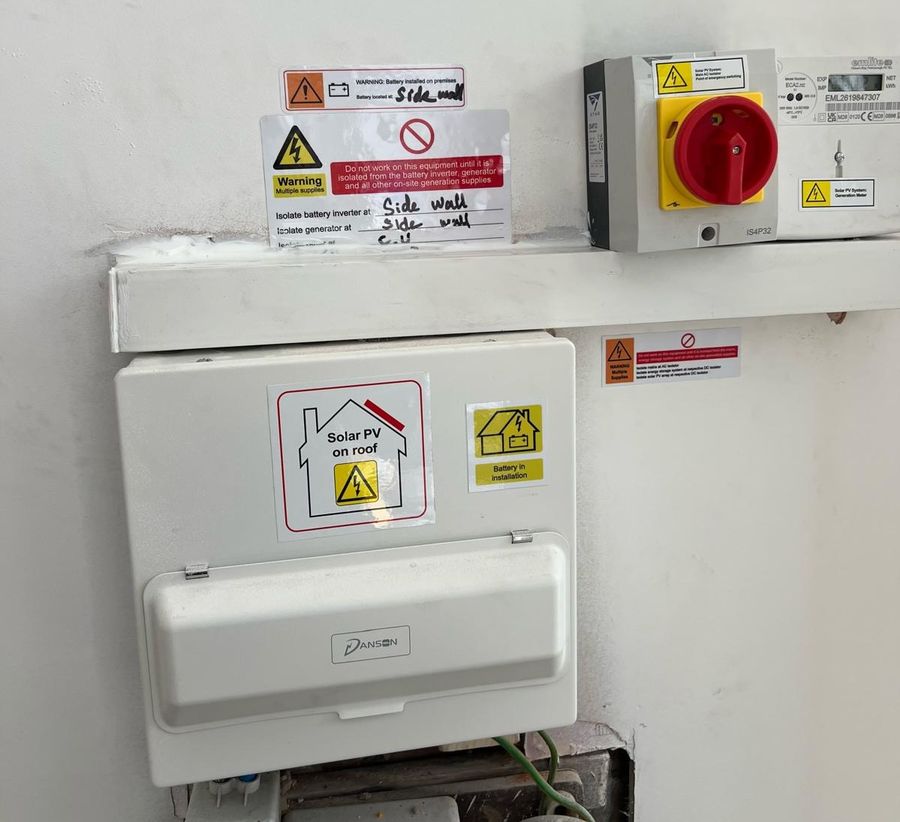 Consumer unit and isolator switches for the solar and battery installation